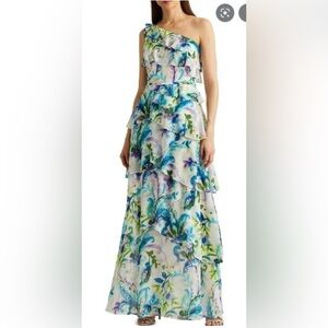 Lauren Ralph Lauren Marcellus One Shoulder Floral Maxi Dress Size 8